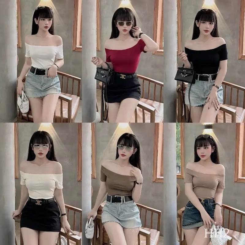 Áo trễ vai tay ngắn phong cách hàn