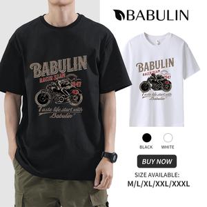 BABULIN 260g Pure cotton men's Oversized printed T-shirt Vintage motorcycle graphic print T-shirt