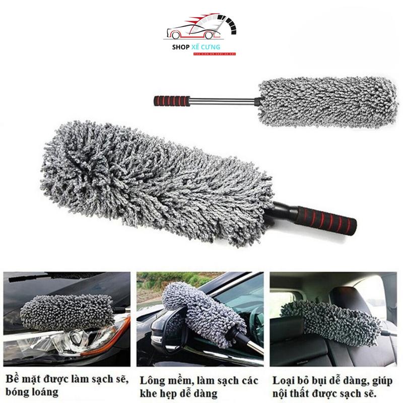 Cây chổi lau bụi ô tô bằng sợi dầu màu xám - cán kim loại điều chỉnh được độ dài - dọn nội thất cho xe hơi, otô, xe tải Lau Xe Phụ Kiện