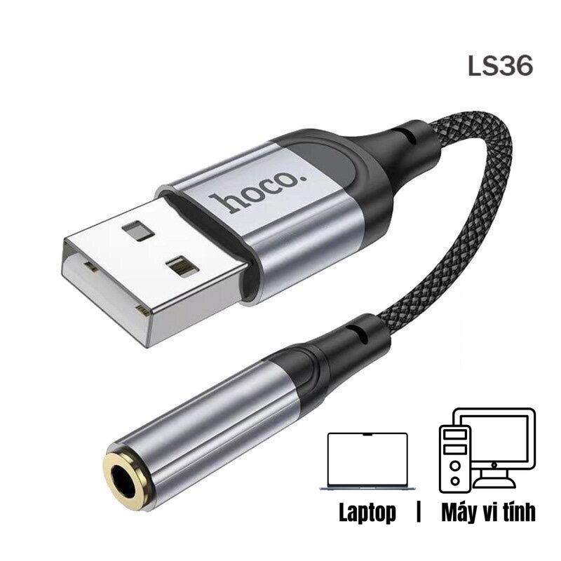 Cáp chuyển đổi Usb sang 3.5 mm Hoco LS36 có hỗ trợ micro, Phụ kiện nghe nhạc đàm thoại cho PC Laptop không có jack 3.5 mm