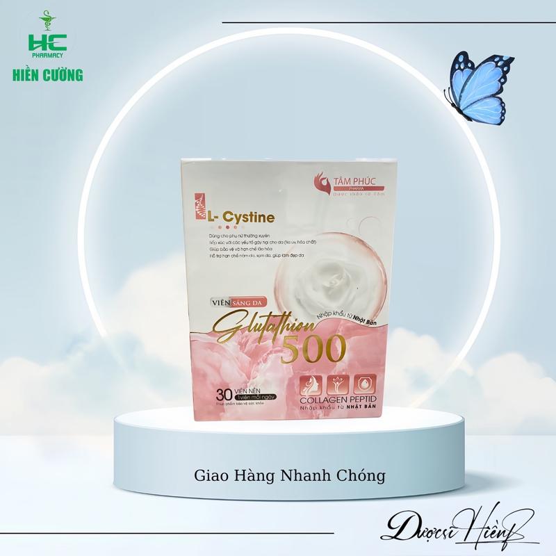 Viên Uống Glutathione 500, Hỗ Trợ Làm Đẹp Da, Dưỡng sáng da, Giảm Nám, Tàn Nhang. Hỗ trợ cân bằng nội tiết Hộp 30 viên