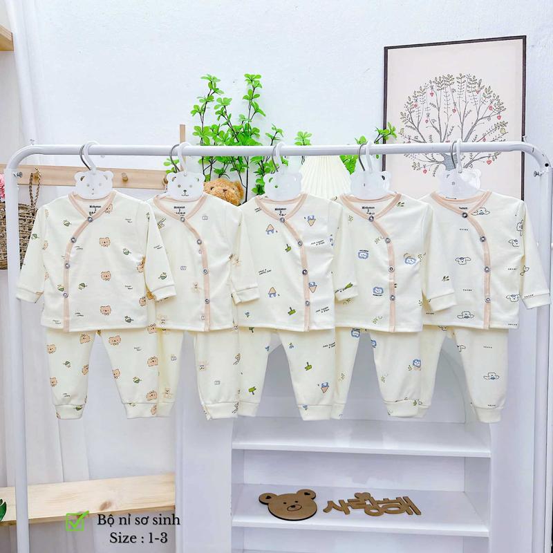 [ TẶNG VÒNG DÂU TẰM ] Combo 3 bộ nỉ dài tay khuy chéo cho bé sơ sinh MinkyMom