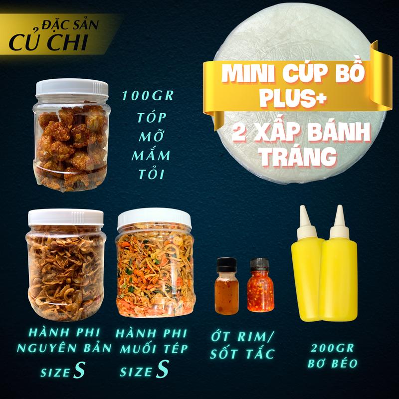 COMBO MINI CÚP BỒ PLUS+, 2 xấp bánh tráng phơi sương, 1 HP nguyên bản size S, 1 HP muối tép size S, 100gr tóp mỡ, 200gr bơ, 2 sốt tắc/ớt rim baby - [ĐỒ ĂN VẶT SNACKS]