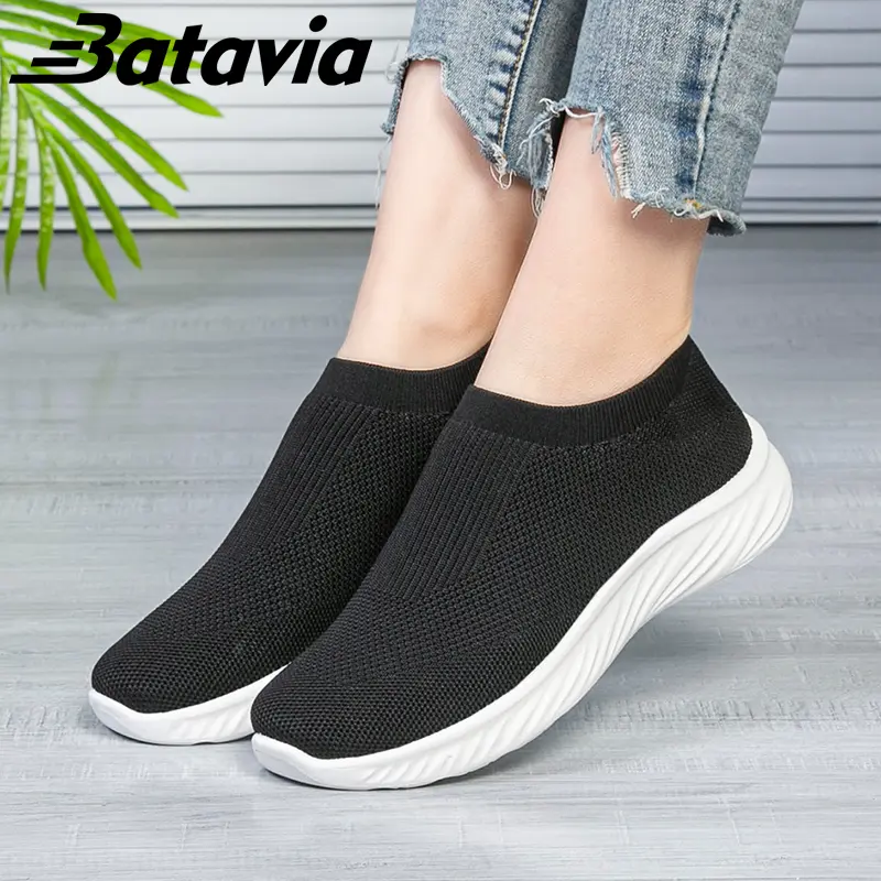 Batavia Sepatu olahraga premium perempuan terbaru rajut adem antislip antiaus sepatu lari anak perempuan  Sport Pink Hitam Abu Grey kanvas  sekolah Onlinemall N6 6