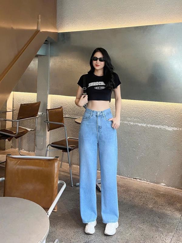 Quần Jeans Lưng Cao Ống Suông Trơn Giúp Tôn Giáng Siêu Xinh MS352 Nữ Pants bò jean