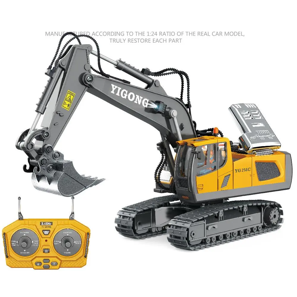 Simulation Remote Control Excavator RC Crawler Tractor Toy,Construction Vehicle with Flashing Lights,360° Rotating Truck RC Car
