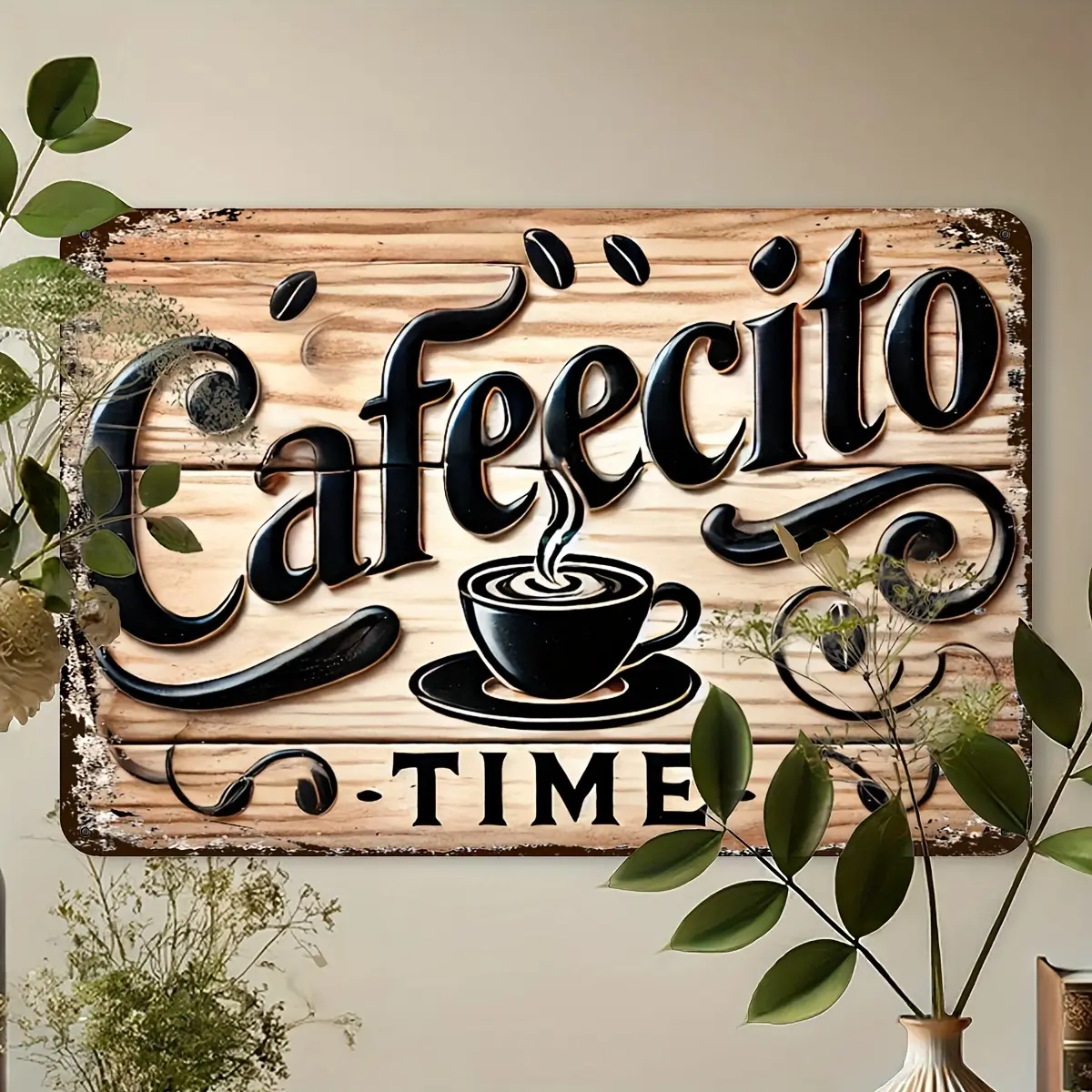 Coffee Time "Retro Aluminum Wall Plate-Interesting Metal Art for Home, Coffee Shop, Garage and Outdoor Decoration