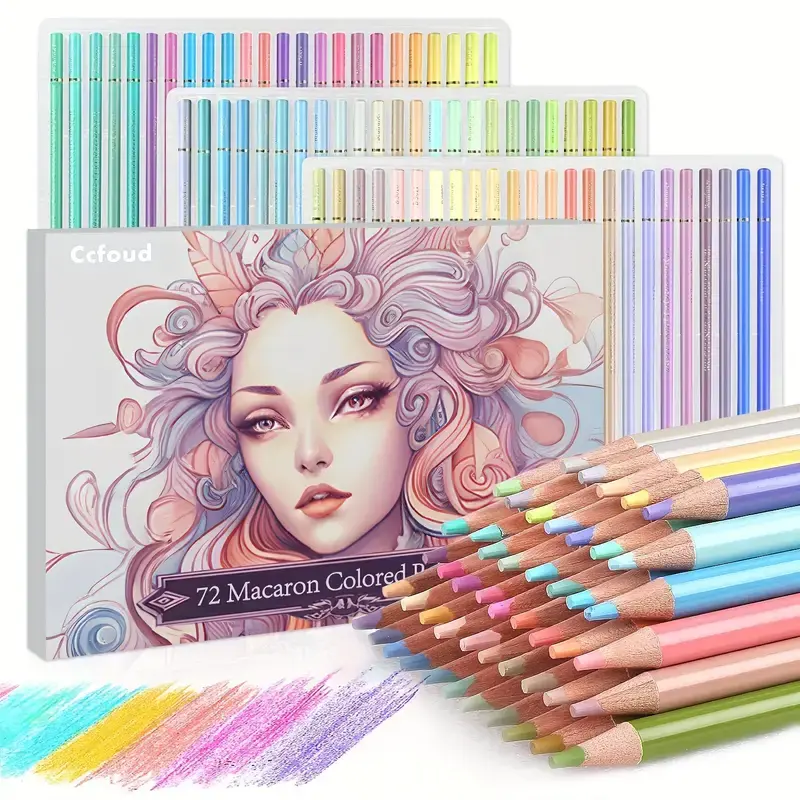 Ccfoud 72 Pcs Pastel Colored Pencils Set - Macaron Colors For Adult Coloring,Soft Core,Ideal For Layering Blending,for Artists Beginners