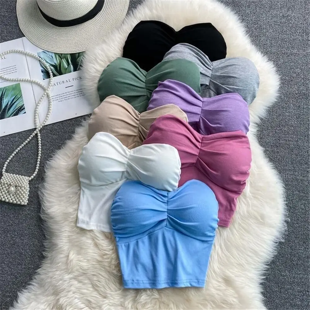 Áo crop top không dây gợi cảm hình trái tim mới Áo ngực quấn ống với đệm ngực Vest cho cô gái gợi cảm và nóng bỏng mặc nó như một áo ngực không dây với đệm ngực để ngăn ngừa tiếp xúc và mặc nó như một đồ lót cơ bản Voi Women