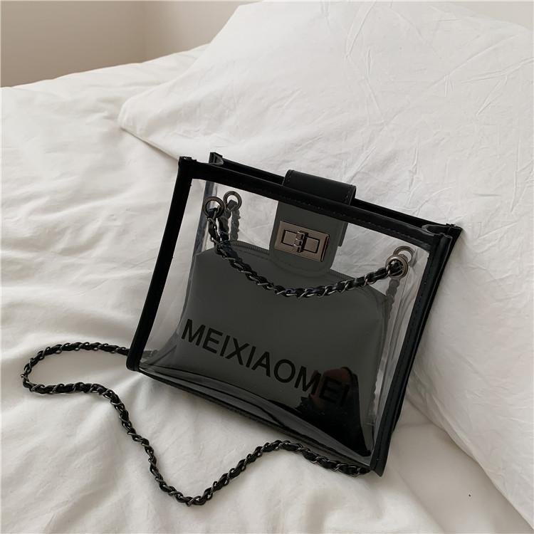 Túi Nhỏ Cho Nữ Phong Cách Hàn Quốc túi đeo chéo trong suốt cho nữ, Phong Cách Ins Của Người Nổi Tiếng Trên Internet,  Đeo Vai Dễ Phối Đồ Dây Xích Trong Suốt,  Thời Trang vải học sinh xách làm đi   đeo chéo trong suốt đi làm sang chảnh công nhân túi đen