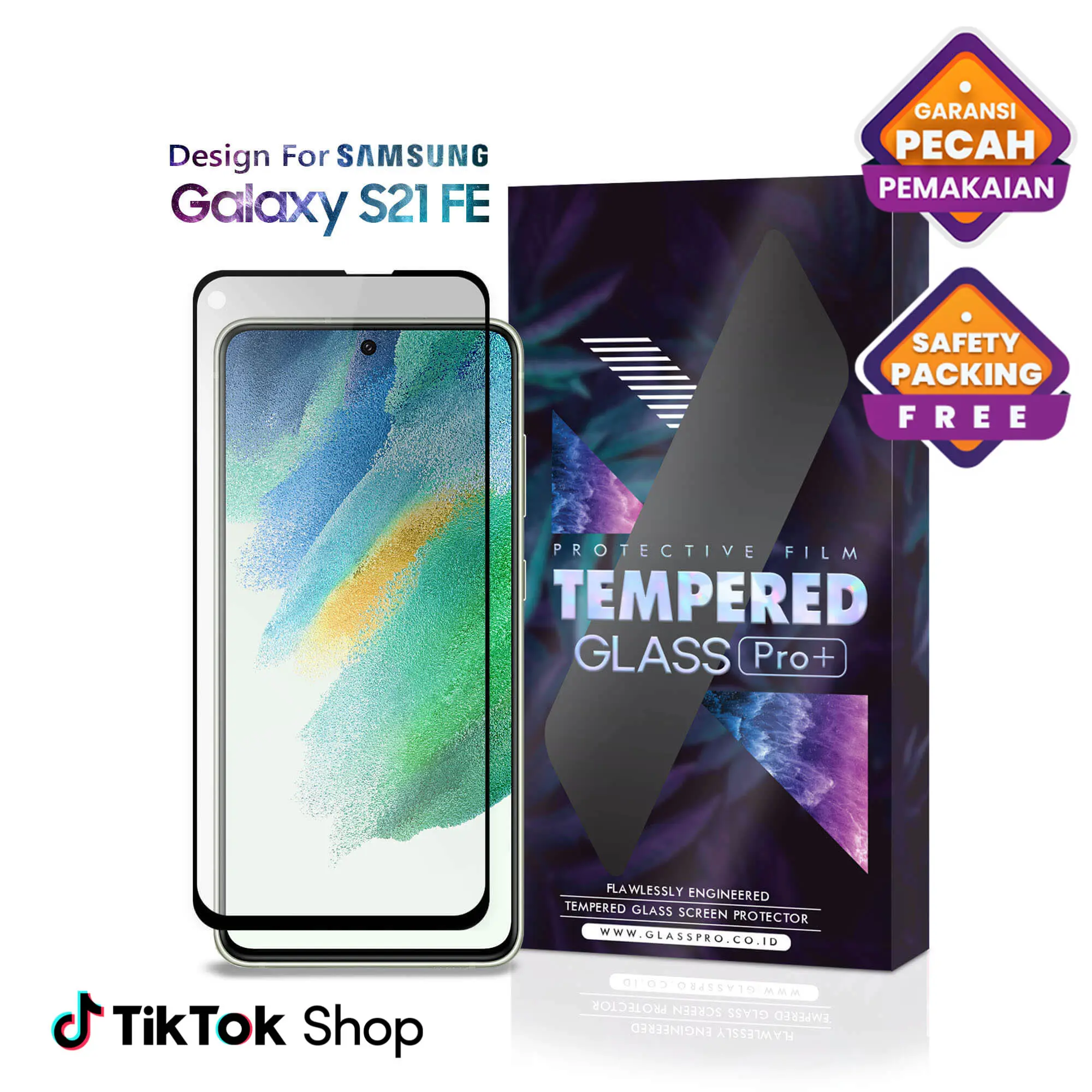 Tempered Glass For SAMSUNG GALAXY S21 FE 5G - Full Cover Anti Gores Premium Screen Protector Glossy Glass Pro - NOT Hydrogel Matte Anti Gores Kaca Anti Crack Privacy Easy Install Gorilla Glass Anti Static tg-clear-
