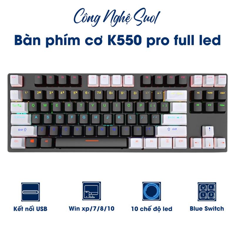 [ Hotswap] Bàn Phím Cơ Gaming K550 ZIYOULANG Pro Full Led 18 Chế Độ Hiêu Ứng, Có Cục Chống Nhiễu