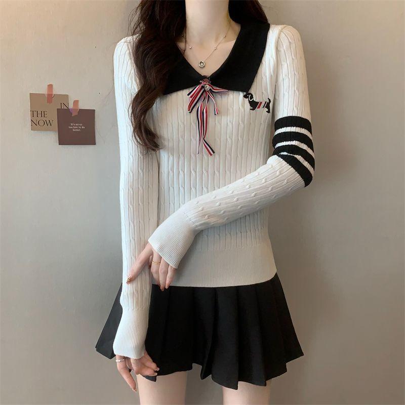 Product Introduction of Áo Len Thêu Ve Áo, Dành Cho Chó chó Con, Dài Tay, Thiết Kế Mới Mùa Thu 2024, Có Ruy Băng, Áo Nơ Đại Học Nữ Top 5
