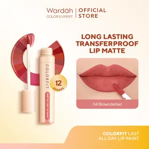 WARDAH Lip Cream Colorfit Last All Day Lip Paint 4 gr (Shade 1-12) Tahan Lama Hingga 12 Jam - Transferproof dengan One Swipe Coverage - Warna Intense - Lipstik Tahan Air dan Minyak - Liptint Anak Sekolah - Liptint - Makeup