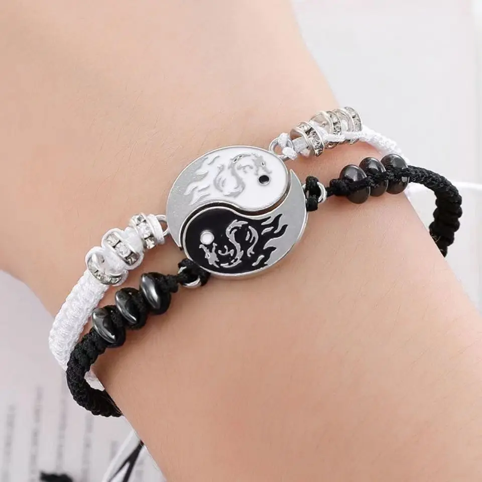 Taiji Couple Bracelet Black and White Taiji Hand-Woven Gift for Men and Women Creativity