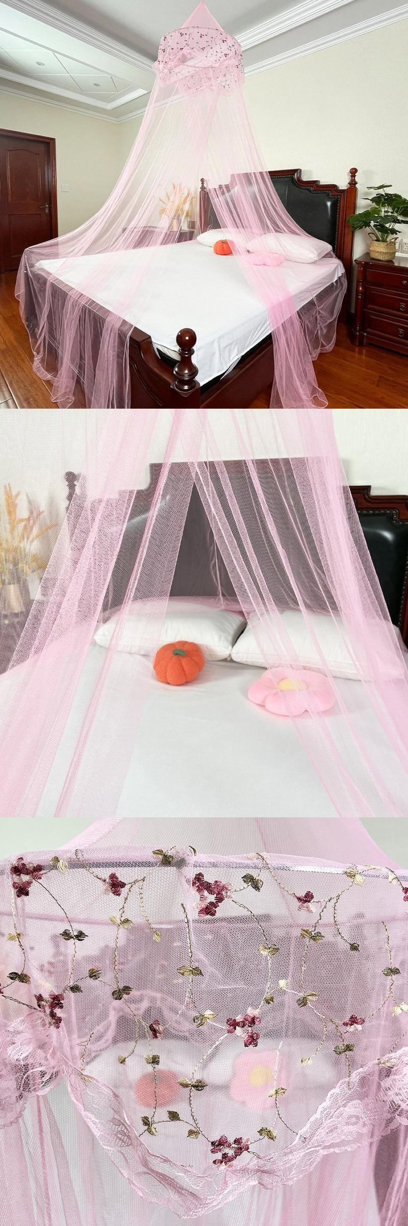 Product Introduction of 1pc Bed Canopy Girls, Embroidery Princess Dome Mosquito Net Single To King Size Bed, Suitable For Be Bedding Accessories 1