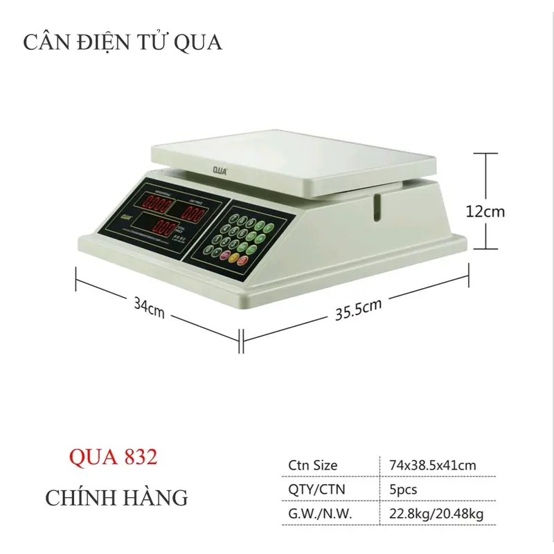 Cân điện tử tính tiền 2 mặt qua 832 30kg & 40kg chống nước cao cấp BH 1 năm 5