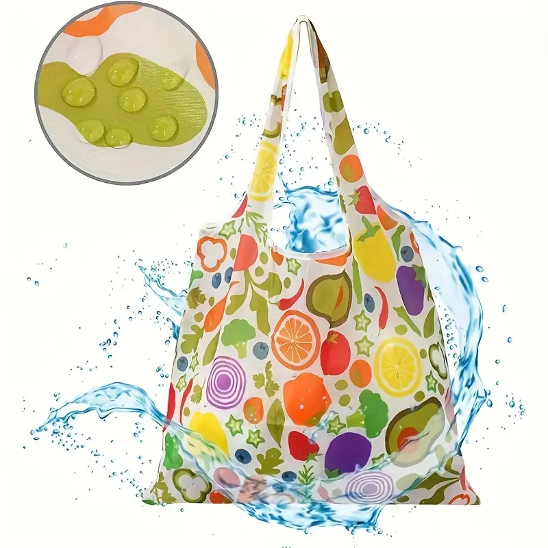 [10pcs Reusable Bag] 10pcs Large Waterproof Nylon Reusable Shopping Bag With Handles |   Foldable Shopping Bag, Daily Storage For Women's Daily Storage Of Groceries And Shopping Items 3