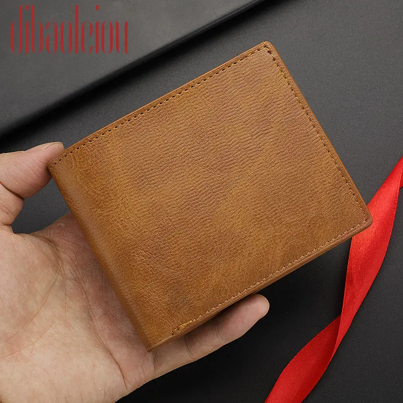 Horizontal Wallet Wholesale Men's Short Wallet Men's Student Leather Wallet Retro Wallet No Logo Factory In Stock
