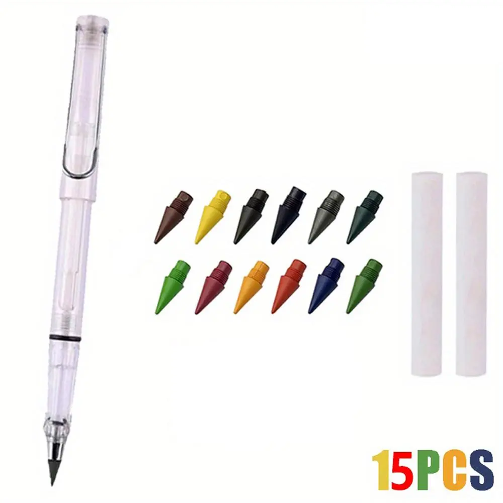 Multicolor Pencil Set, 15pcs Including 1 Pen, 12 Colored Pen Head and 2 Eraser, School Supplies Infinite Pencil, Dad Gift, Fathers Day Gift, Colouring Pen Set