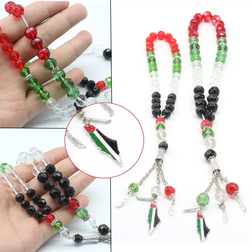accessory Palestinian flag bracelet Stylish and trendy Acrylic material Colorful design  prayer beads Small-sized beads Elastic bracelet Acrylic