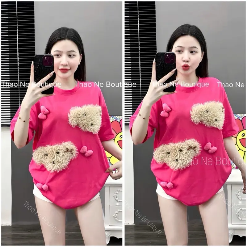 ÁO THUN NỮ UNISEX 2 GẤU XÙ DỄ THƯƠNG COTTON FORM RỘNG 1