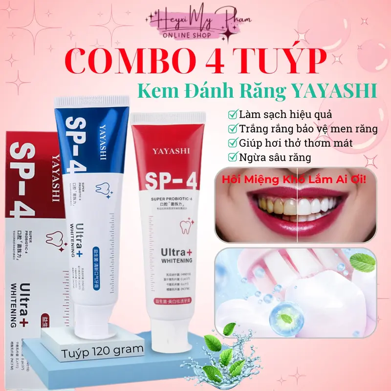 [COMBO TIẾT KIỆM] Kem Đánh Răng YAYASHI SP4 120 Gram, Hỗ Trợ Giảm Hôi Miệng, Hỗ Trọ Trắng Răng, Làm Sạch Răng Miệng, An Toàn Hiệu Quả, Răng Nữ Women. 1