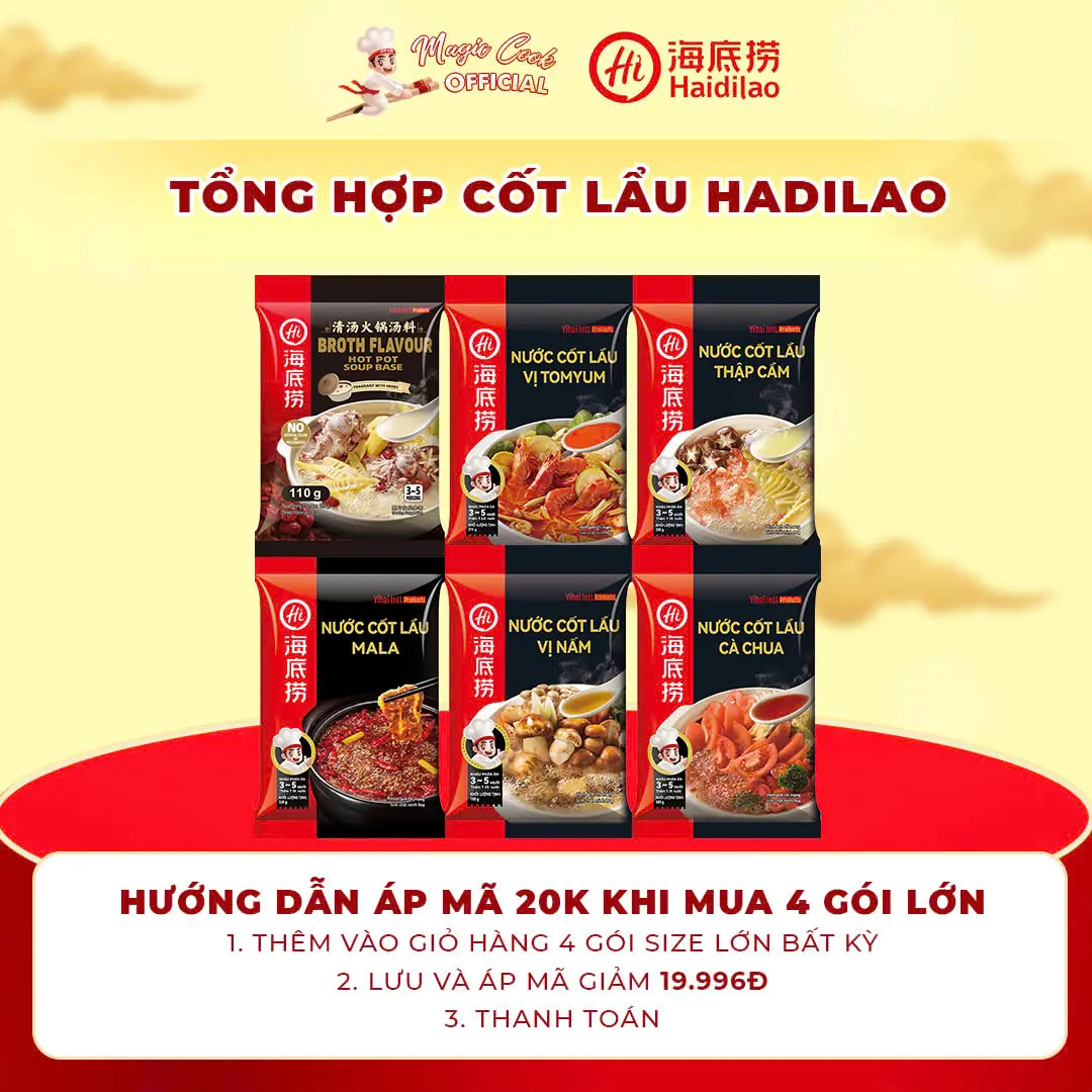 Gia Vị cốt lẩu Haidilao đủ vị cà chua/tomyum/mala/thập cẩm/bò cay đậm đà chính hãng - Magic Cook