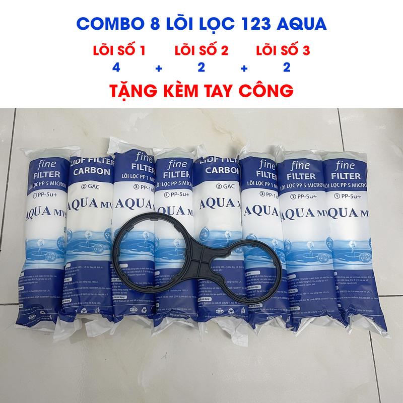COMBO 8 lõi lọc nước AQUA chính hãng Mã 08MVS (Gồm 4 lõi số 1 - 2 lõi số 2 - 2 lõi số 3) sử dụng cho tất cả máy lọc nước Kangaroo, Karofi, Sunhouse, Aqua...