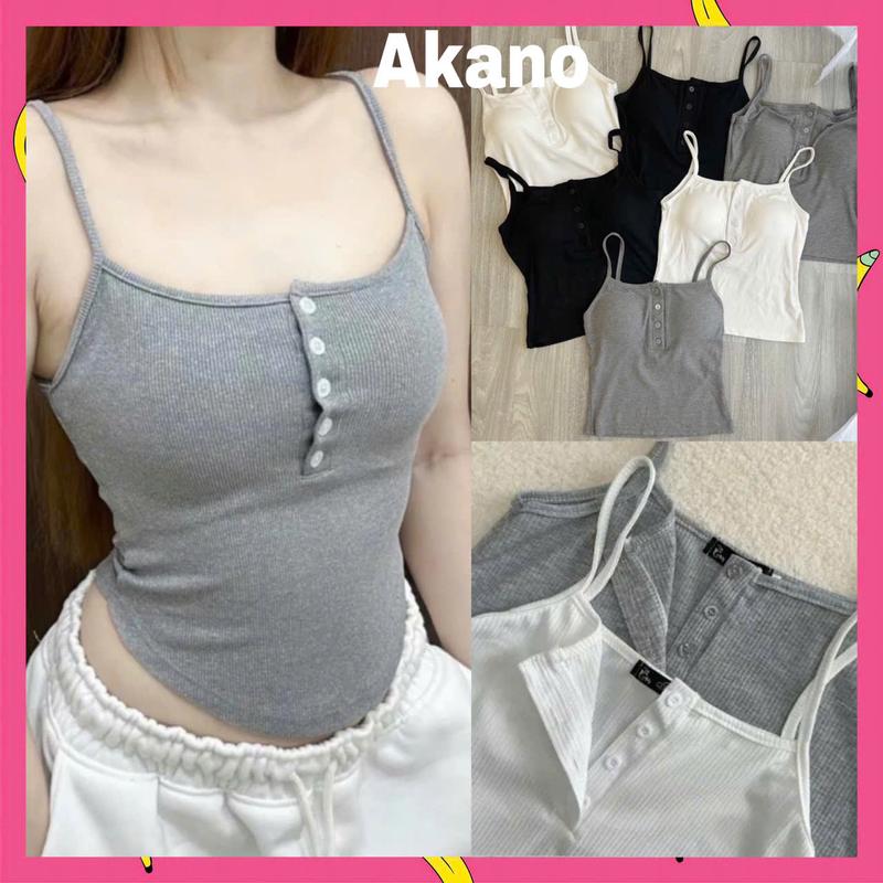 (KÈM MÚT) Áo 2 dây cài cúc trước kèm mút trong ôm dáng phối khuy cài chất liệu tăm lạnh 0
