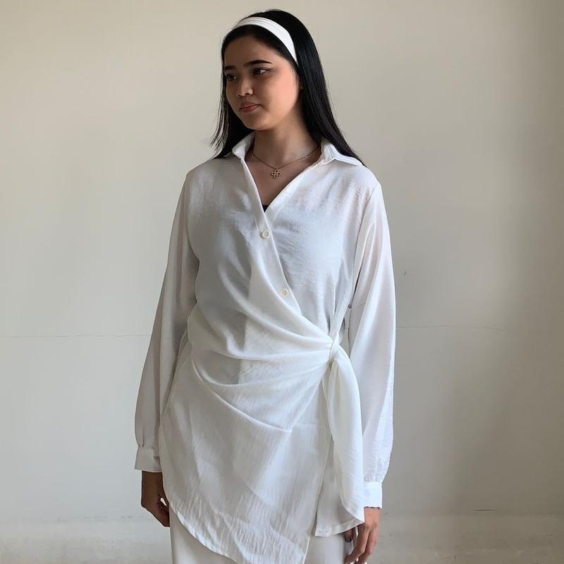 LINDY Ava Top - Atasan Oversized Basic Kemeja Crinkle Outfit Korean Style Casual Formal 6