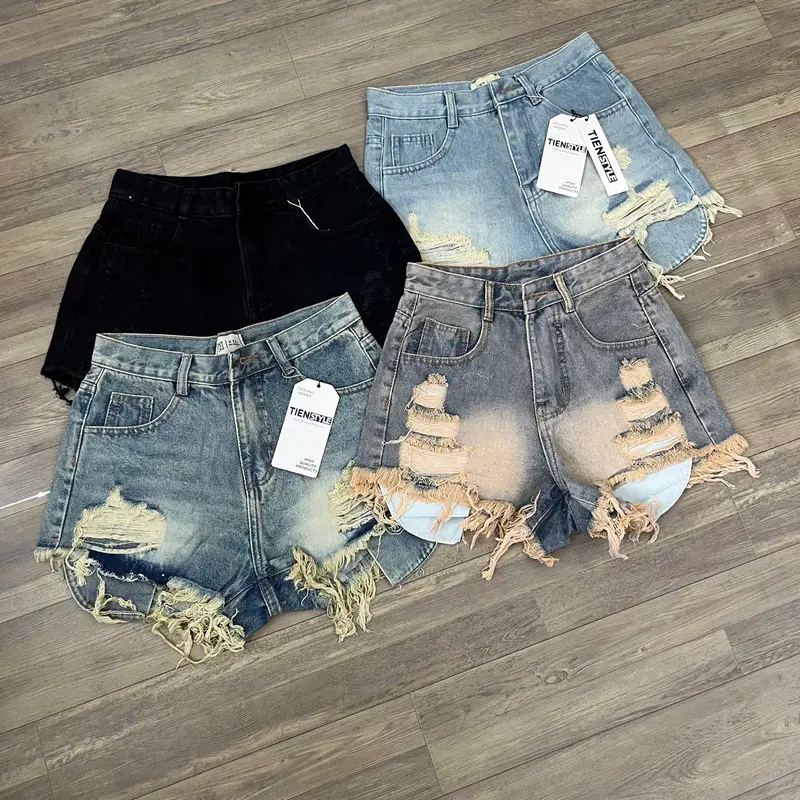 TENNBIGSIZE Quần Short Jean Nữ Lộ Túi Rách Nhuyễn Lưng Cao Women Denim Pants Size S/2XL Chất Jean Mềm Màu Đen Trắng Hồng 7