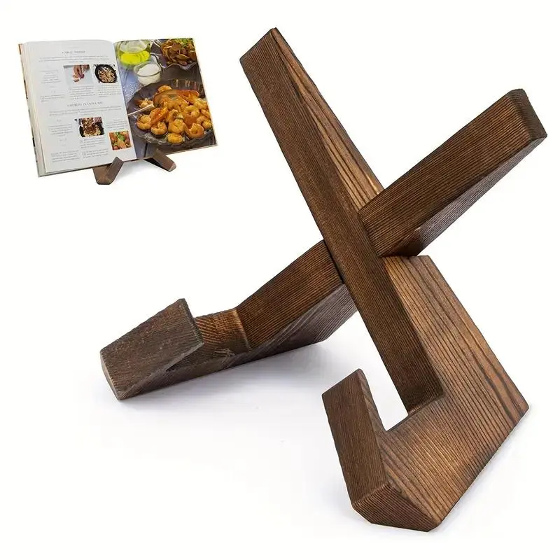 Wooden Cookbook Stand, 1 Count Kitchen Cookbook Holder for Display and Recipe Book Organization, Desktop Book Stand for Home Office