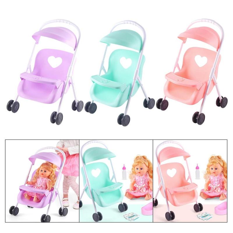 Infant Dolls Stroller Toys Pushchairs Foldable Push Cart Trolley Kids Role Game Toy 2