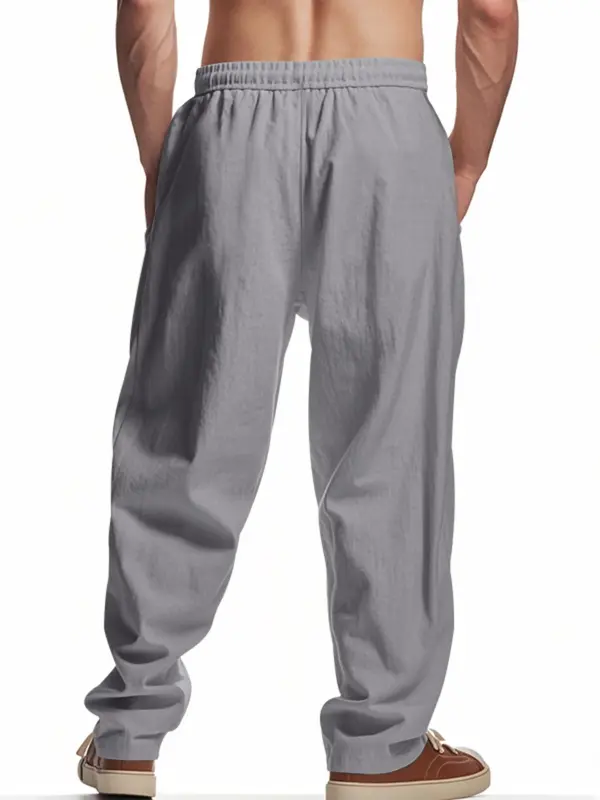 Men's Solid Pocket Drawstring Waist Pants, Regular Fit Casual Comfy Trousers for Beach Vacation Holiday, Men's Bottoms for All Seasons 7