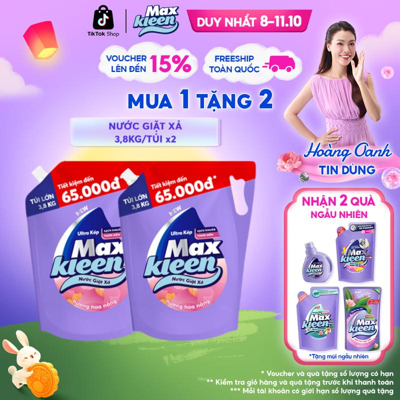 Combo 2 Túi Nước Giặt Xả Làm Sạch MaxKleen Hương Hoa Nắng (3.8kg/túi)