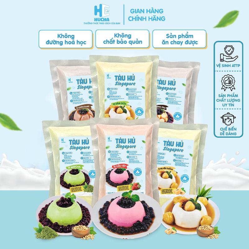 Bột tàu hủ Singapore gói 100g siêu ngon hấp dẫn 6 vị - Tàu hủ truyền thống matcha socola dâu đường đen sâm dứa, nguyên liệu Hucha