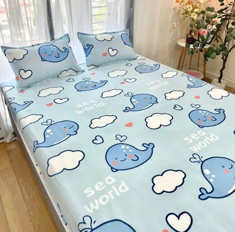 Set 4 món bộ ga gối kèm vỏ gối ôm(không kèm chăn)vải cotton poly mẫu người máy ngộ nghĩnh 2