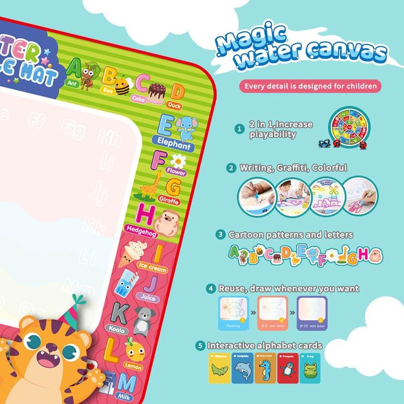 2 in 1 Water Doodle Mat, 1 Set Large Water Painting Doodle Drawing Mat, Throwing Ball Toy Design on the Back, Suitable for Parent Interaction 4