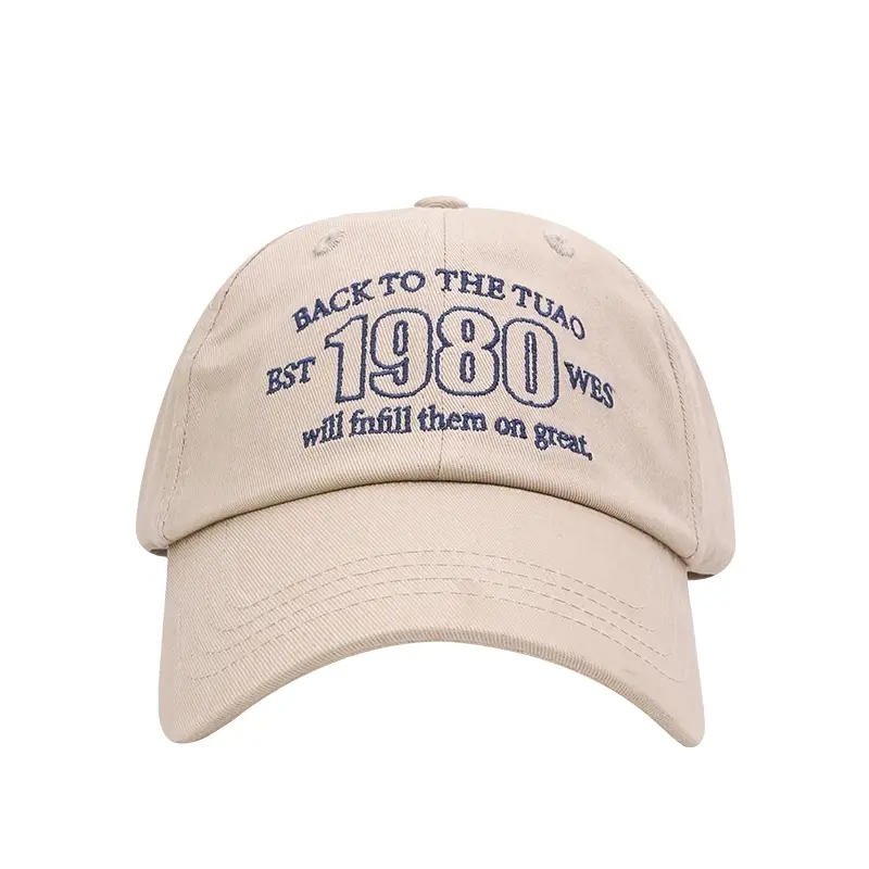 OHSOME Topi Baseball Teks Amerika Retro Putih Khaki Mostorhata 1