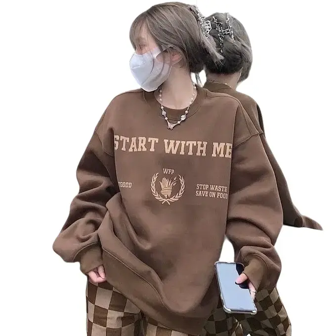 Sweater Wanita Star With Me Oversize Crewneck Fleece Fit Tebal Basic Sweatshirt Oblong 0