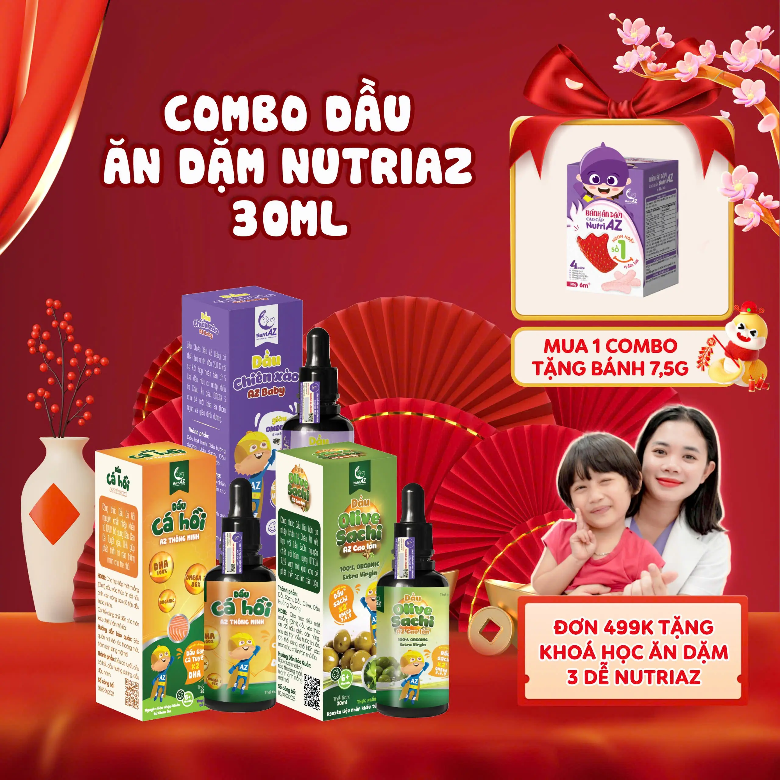 Dầu Ăn Dặm Cá Hồi Và Oliu Sachi Hoặc Dầu Chiên Xào 30ml NutriAZ Bổ Sung Vitamin Cho Trẻ Từ 6 Tháng Tuổi