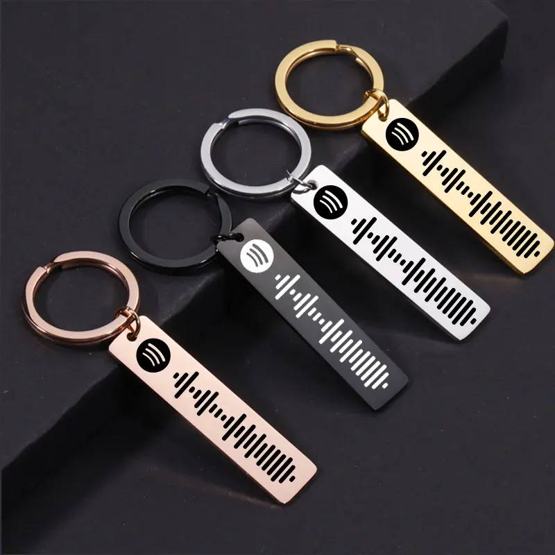 Personalized Music Spotify Scan Code Keychain for Women Men Stainless Steel Keyring Custom Laser Engrave Spotify Code Jewelry