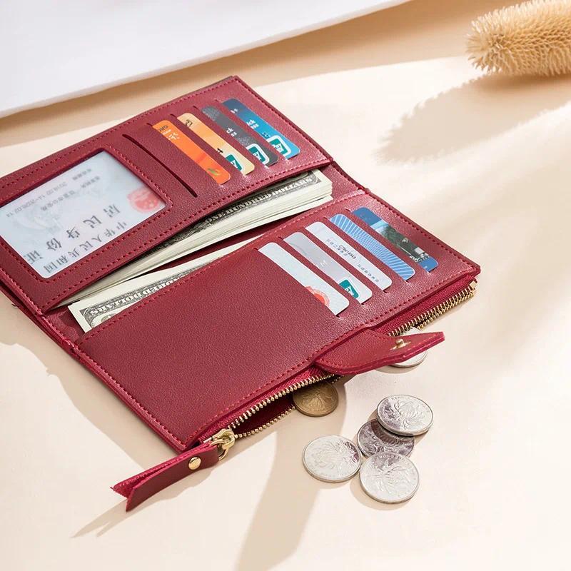 Product Introduction of Women's Wallet 2024 New Korean Edition Multi functional Large Capacity Three fold Wallet Zipper Buckle PU Handbag baguette  bag 11