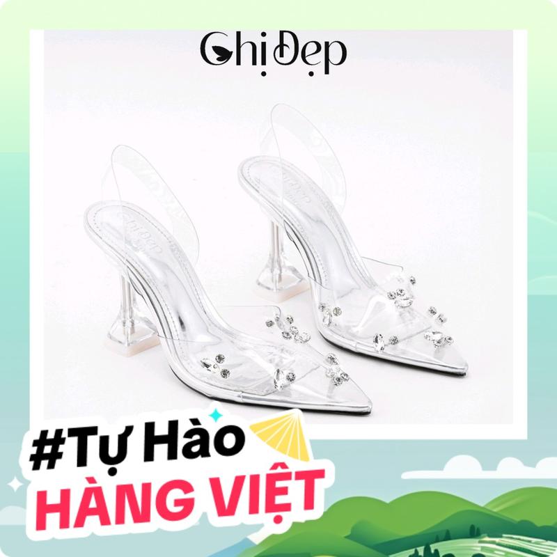 Chị Đẹp Store - Guốc cao gót quai trong Mika Đính Đá Có Hậu Kín Mũi gót trong 4-7-9 phân - D139 Chân bụ đầy tăng size Shoes Nữ