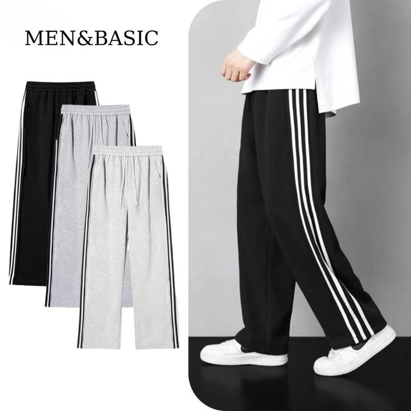 Quần Dài Ống Rộng Form Suông Unisex Nỉ Cotton Thiết Kế 3 Sọc Kèm Dây Rút Gấu Thế Thao Menswear Kem 1