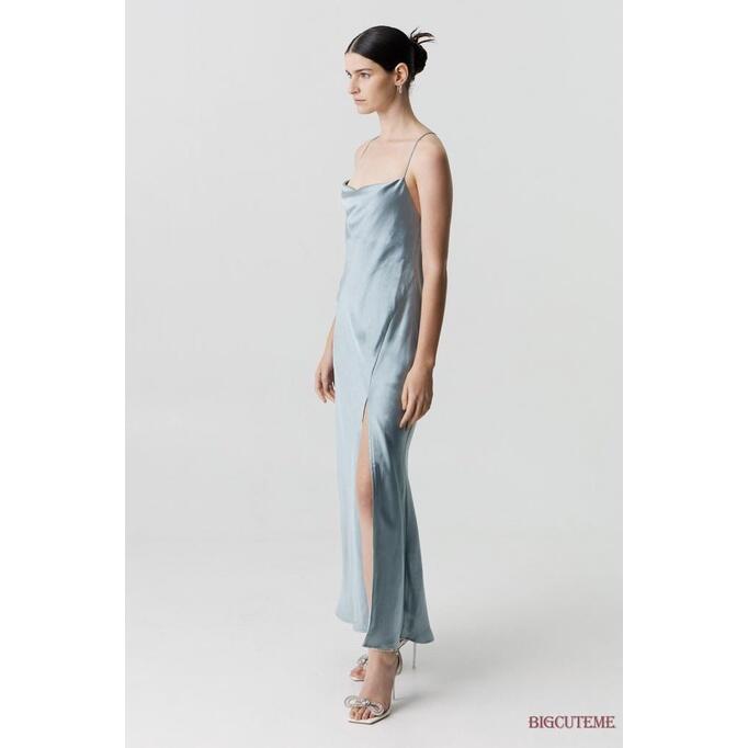 Product Introduction of Women Satin Backless Split Slip Long Dress for Party Solid Color 15