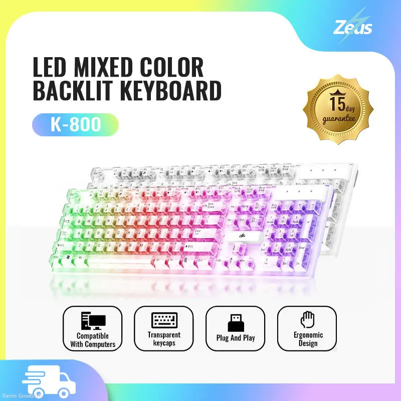 【Christmas Crafts】 Zeus K-800 Professional Transparent Keycaps Keyboard ...