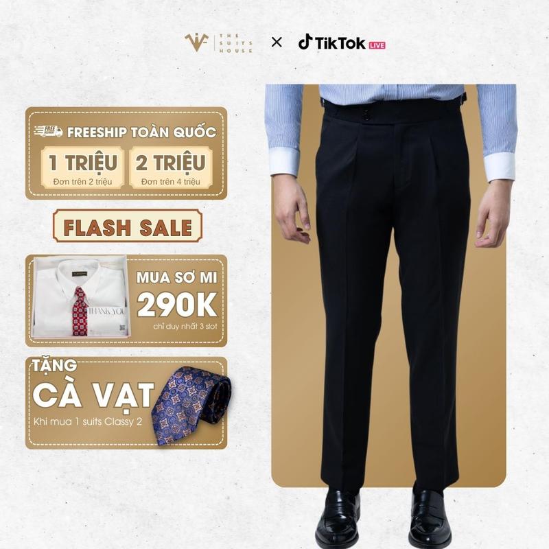 Quần tây ĐEN SIDE TAB, LAI THƯỜNG, co giãn 2 chiều, chuẩn form Menswear, hàng cao cấp