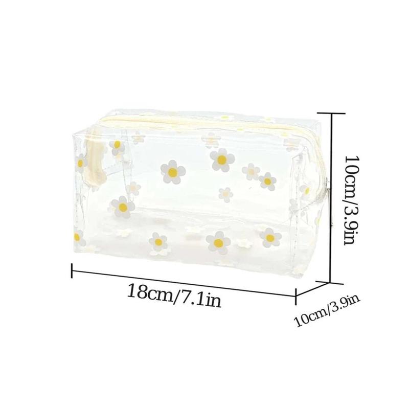 Flower Pattern Clear Makeup Bag, Portable Cosmetic Storage Bag, Zipper Makeup Organizer Pouch, Versatile Storage Bag for Skincare, Lotion, Cream, Lip Balm, Eyeliners, Stationery, Makeup Holder 7